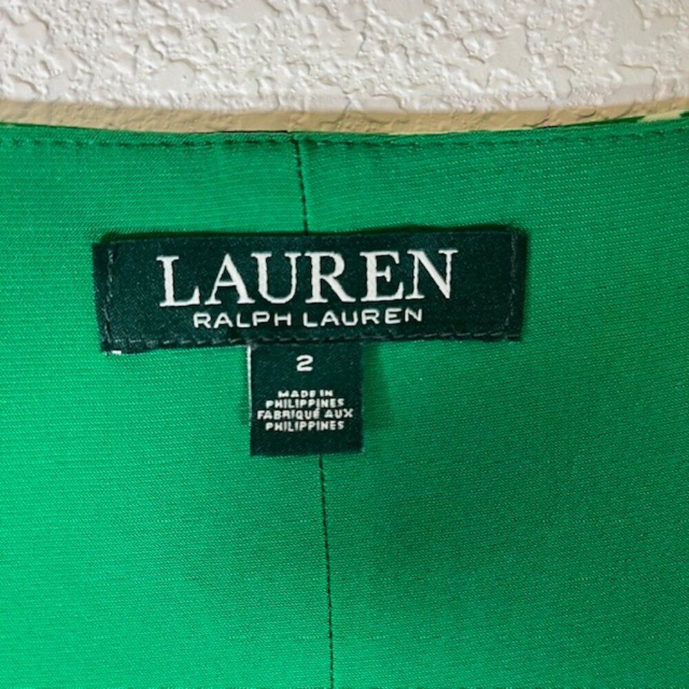 Lauren Ralph Lauren New w/ Tags Green, Black & White Shirred Wrap Dress- Size 2 - Picture 8 of 11